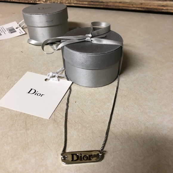 Christian Dior Chain Necklace Silver Small Choker Style Small Logo - Picture 2 of 6